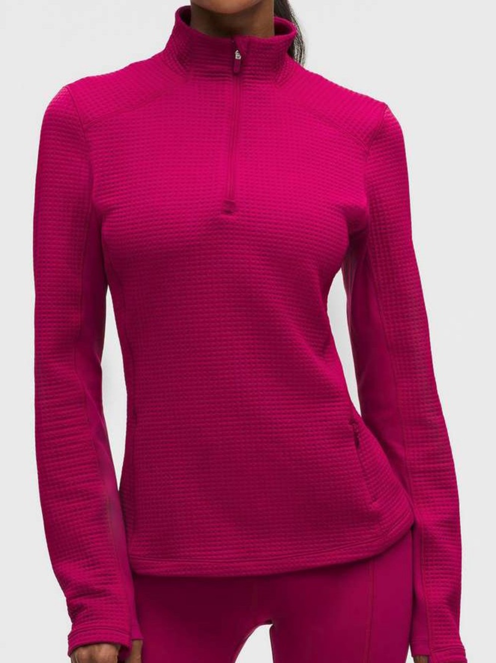 Lululemon NWT Waffle-Knit Half-Zip Long-Sleeve Shirt Berry Rumble Size 14 W3HFSS